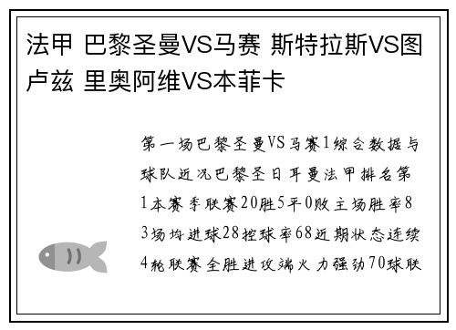 法甲 巴黎圣曼VS马赛 斯特拉斯VS图卢兹 里奥阿维VS本菲卡
